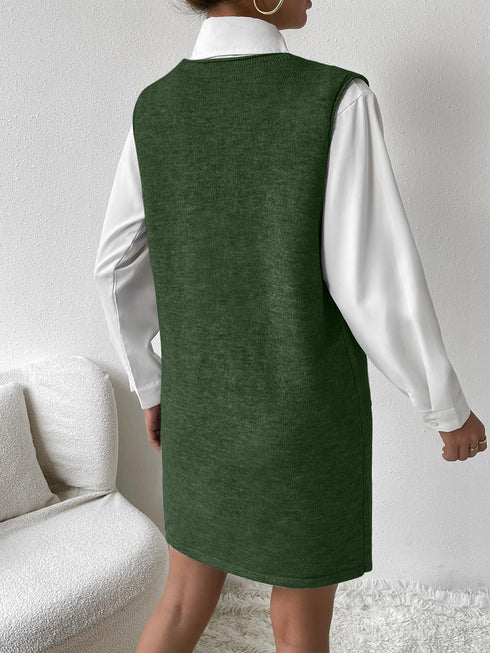 'Xylia' Sleeveless V Neck Sweater Dress - Celes Fashion